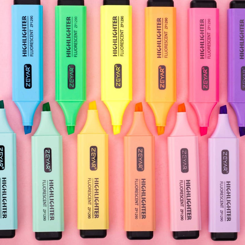 ZEYAR Highlighter, Chisel Tip Marker Pen, AP Certified, Assorted Colors, Water Based, Quick Dry (12 Colors) - Image 2